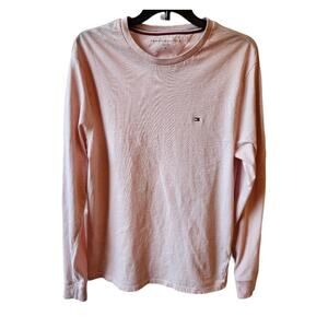 Tommy Hilfiger T-Shirt Cotton Preppy Long Sleeve Crew Neck Pink Mens Size Medium